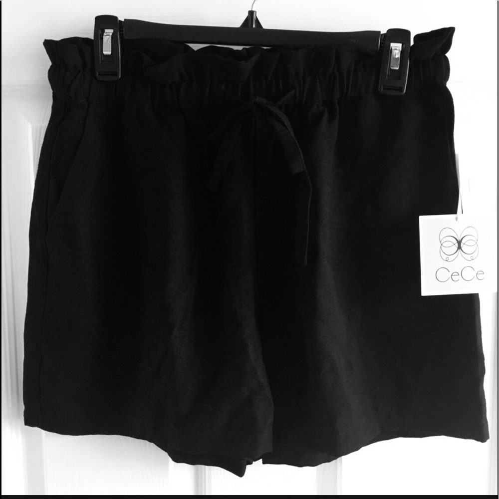 NWT CECE Black Paper bag Shorts